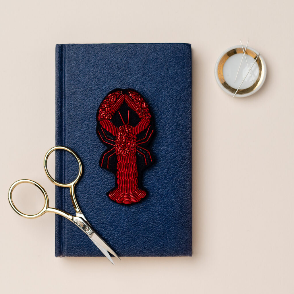 Goldwork lobster brooch deluxe embroidery kit by Hattie McGill