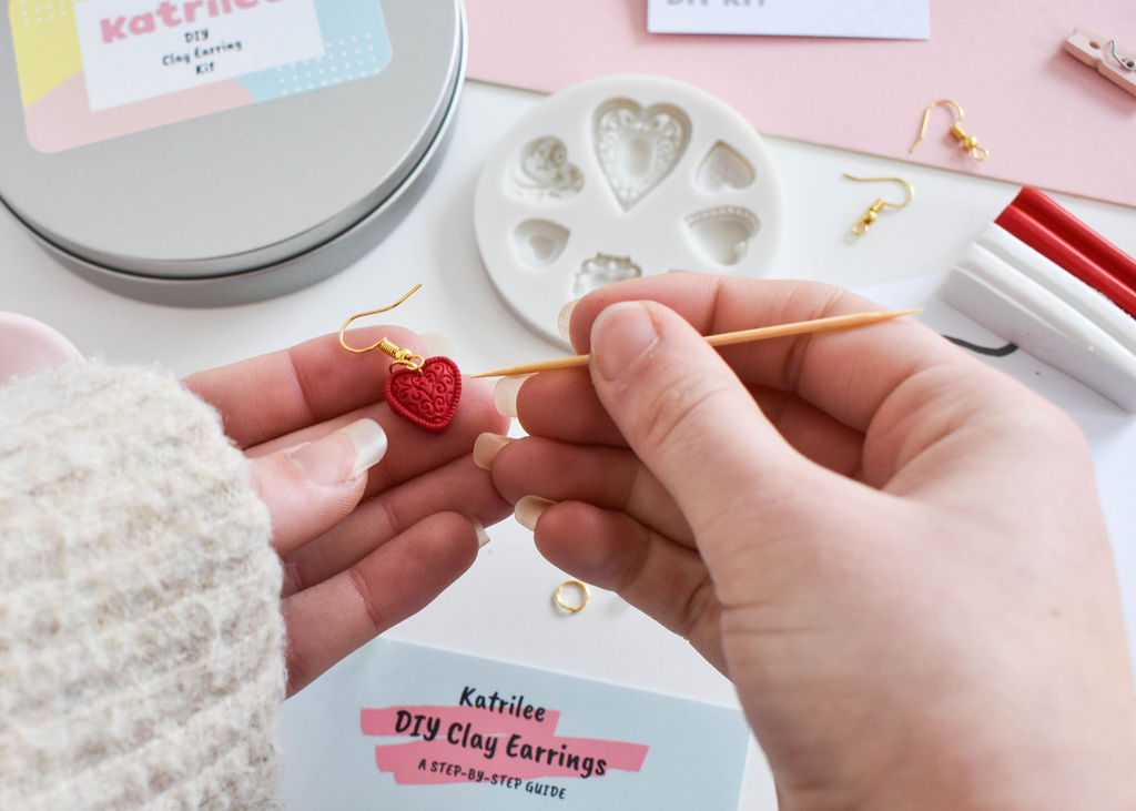 Polymer clay heart earring kit by Katrilee