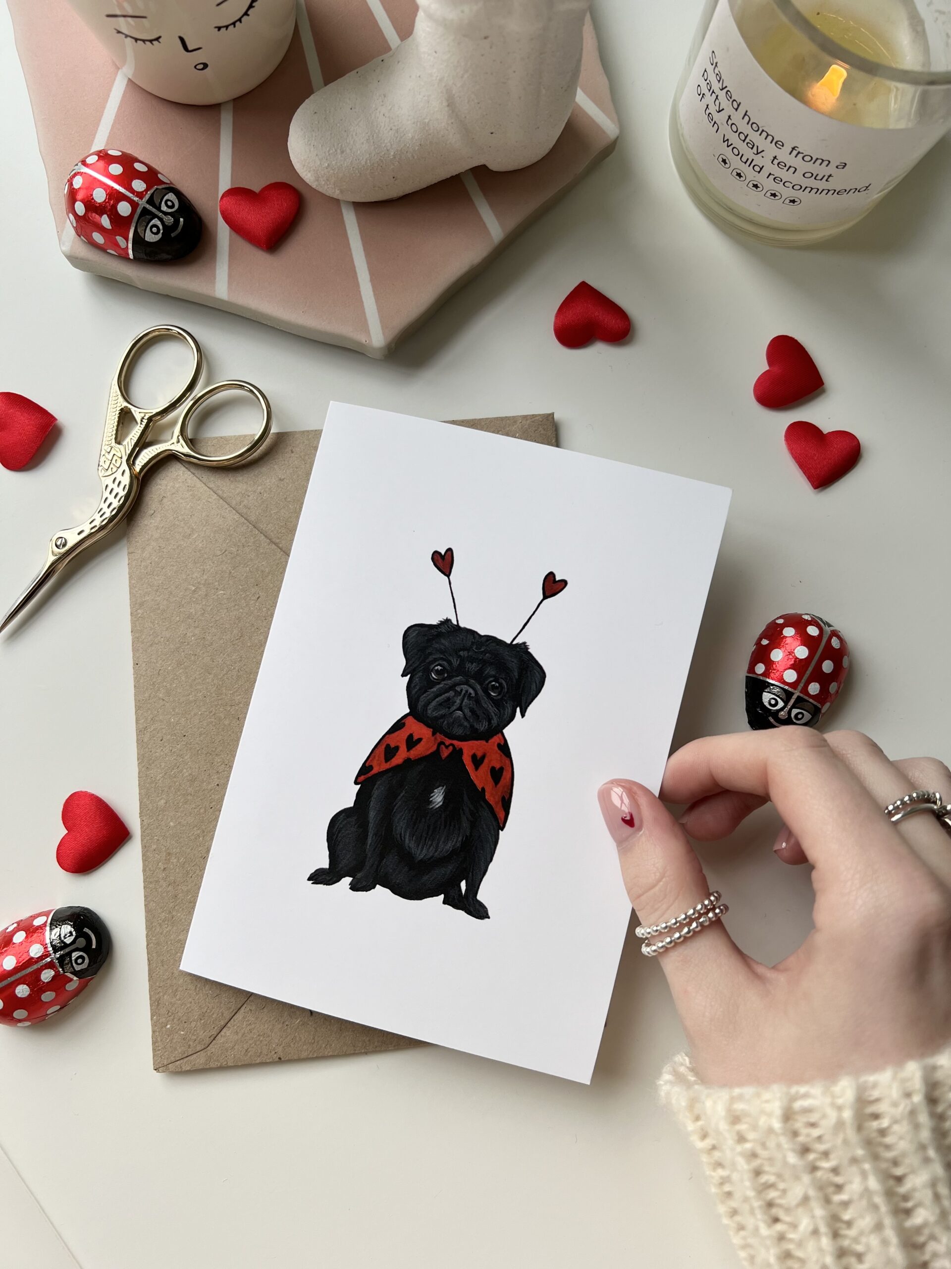 Pet portrait Valentine's card, by self-taught artist, Lucy from Illucetrate