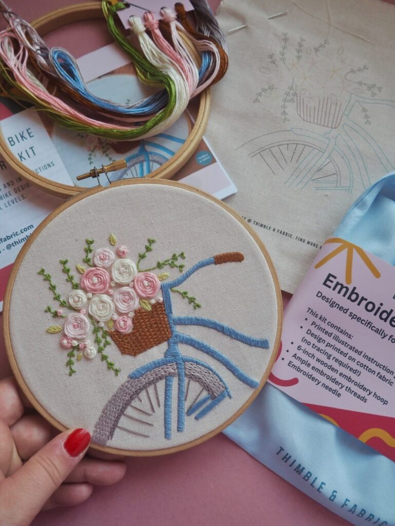 Floral Bike embroidery Kit by Thimble & Fabric