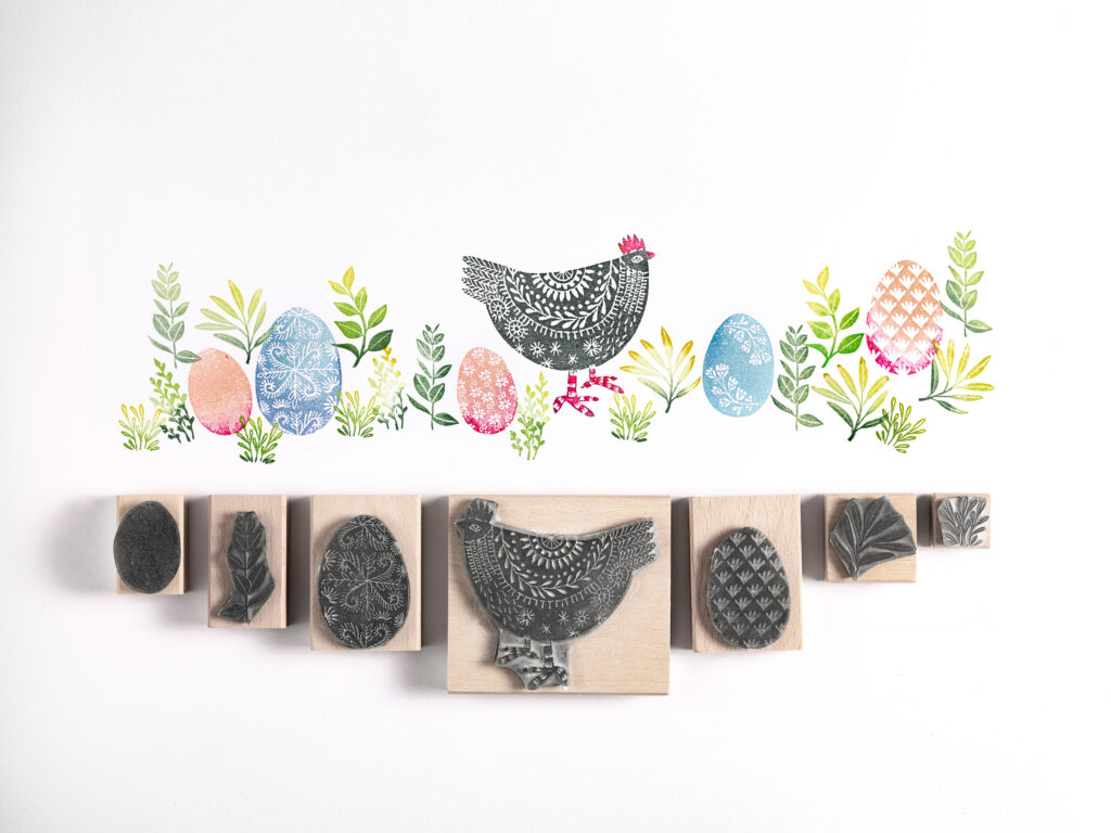 Easter Hen and Egg Stamps by noolibird