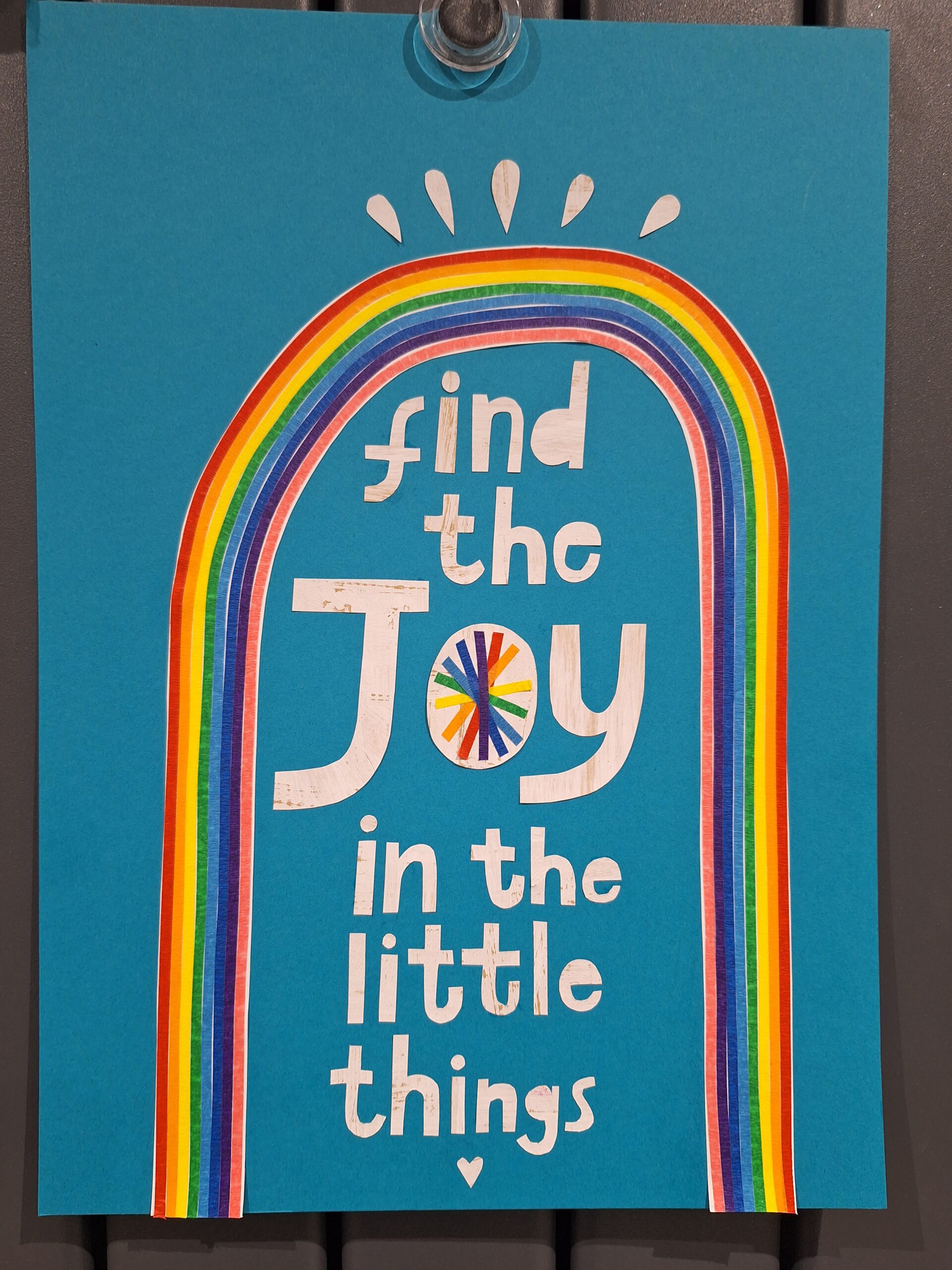 A hand-lettered collage by Thaksala from Inky And The Bears with text saying: find the Joy in the little things