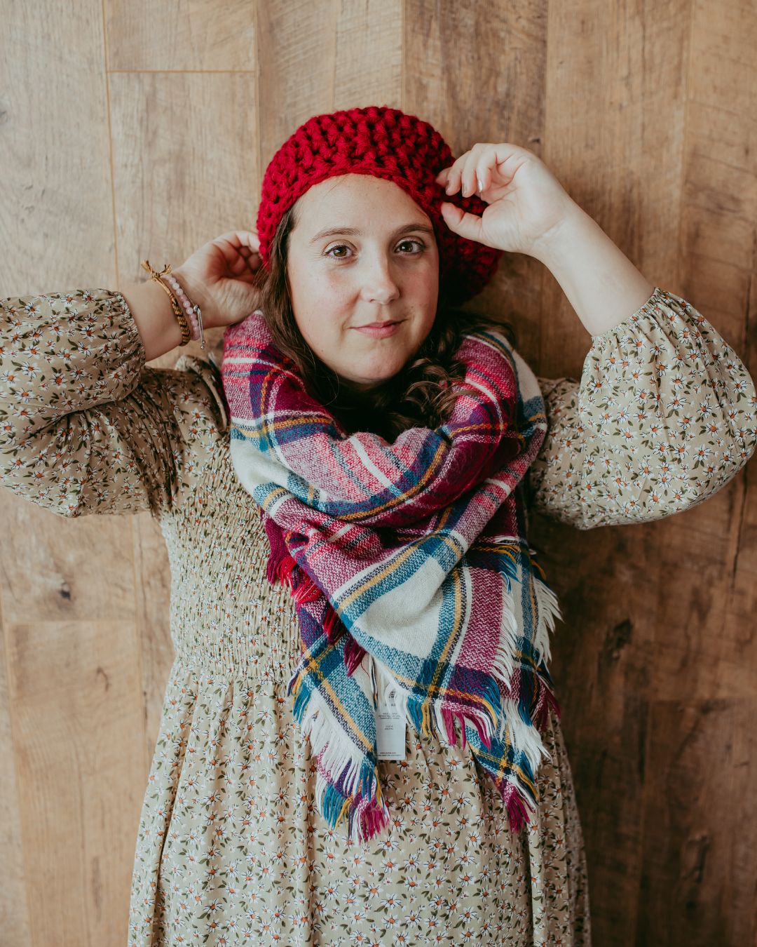 Lou from Tea and Crochet in a crochet hat