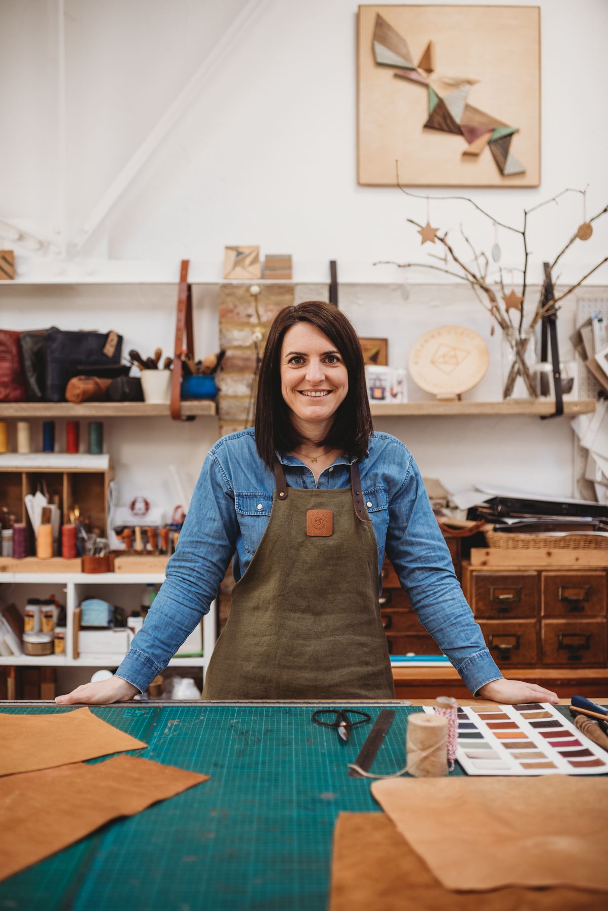 Rosanna Clare in her leather studio