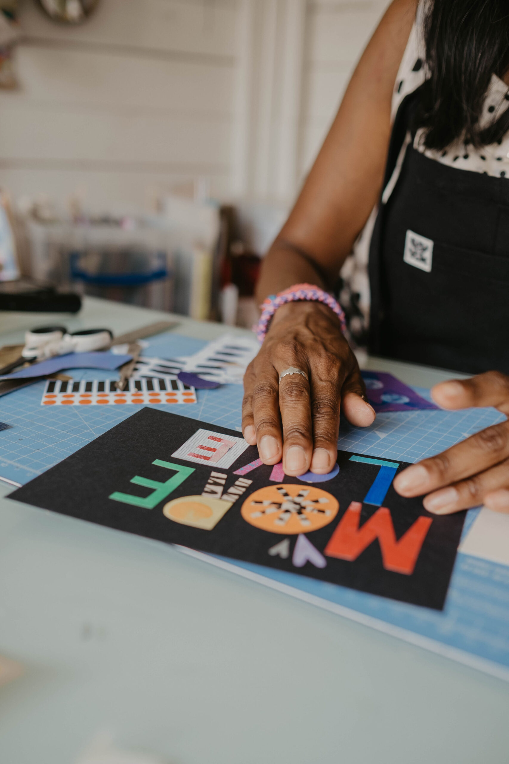 Thaksala from Inky And The Bears, creating a piece of art in her studio
