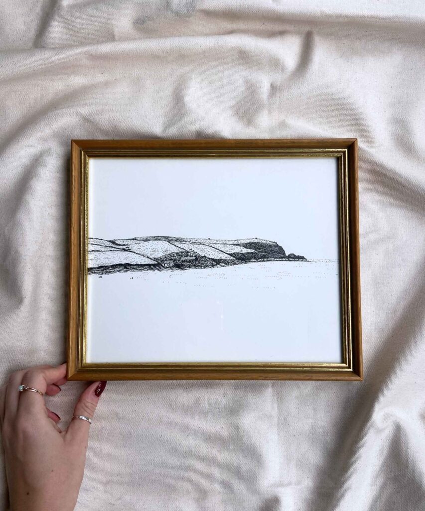 Dot-art drawing of Padstow by Catherine Bamber Art, in a second-hand frame