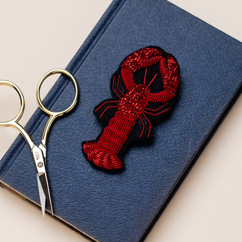 Goldwork-embroidered lobster by Hattie McGill Embroidery