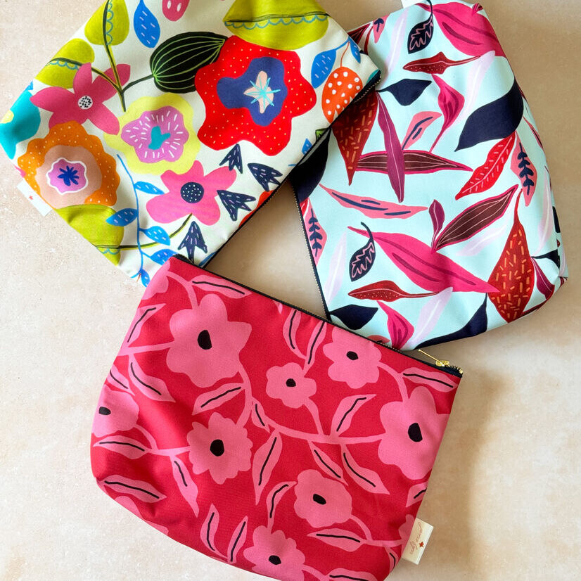 Colourful, patterned makeup bags by UK print designer Jennie Fyyn
