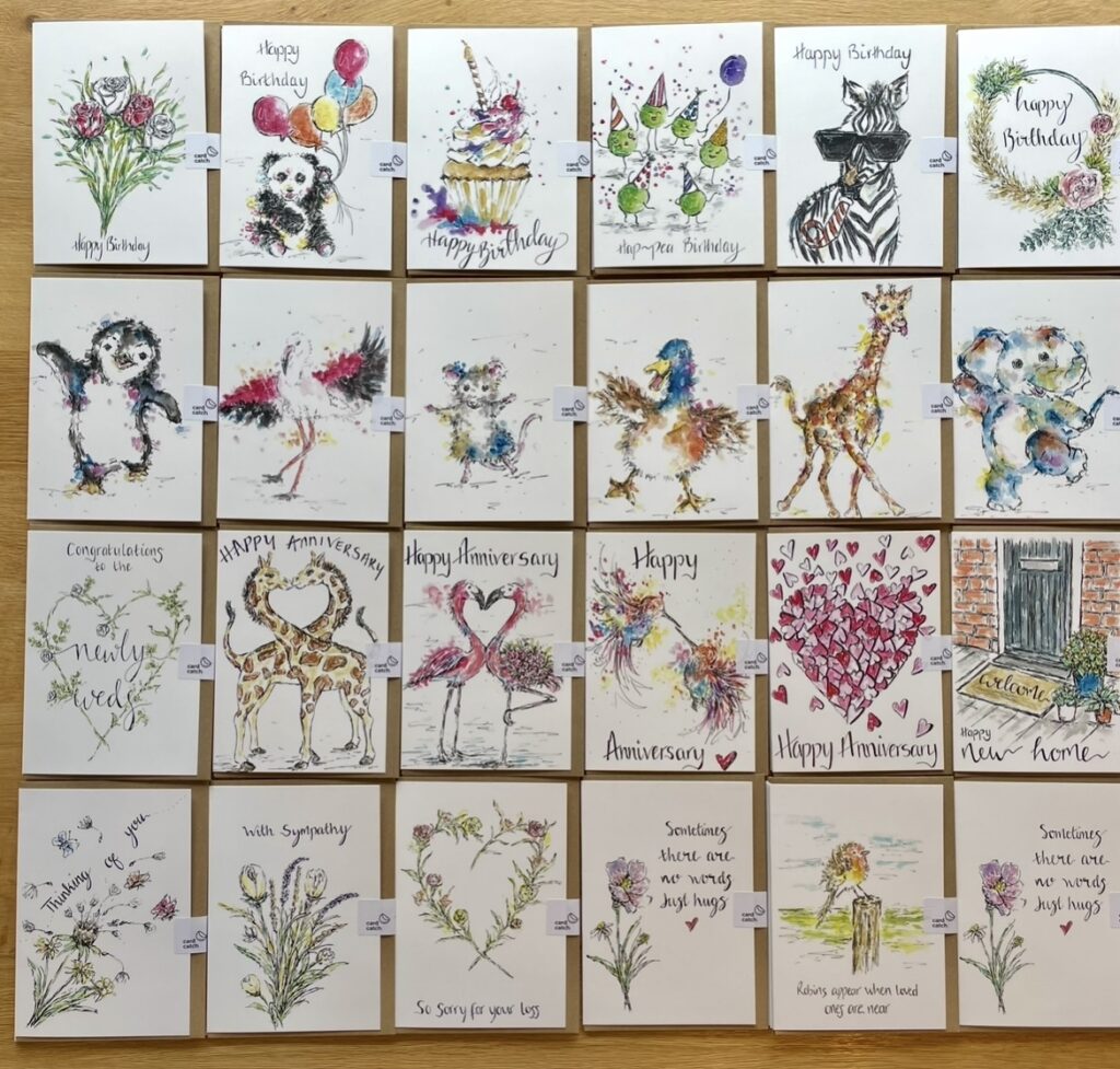 Lots of hand-illustrated card designs by Abi from Crafty Tinks