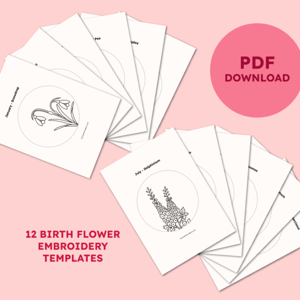 For Creatives' Sake 12 Birth Flower Embroidery Templates Cover Image